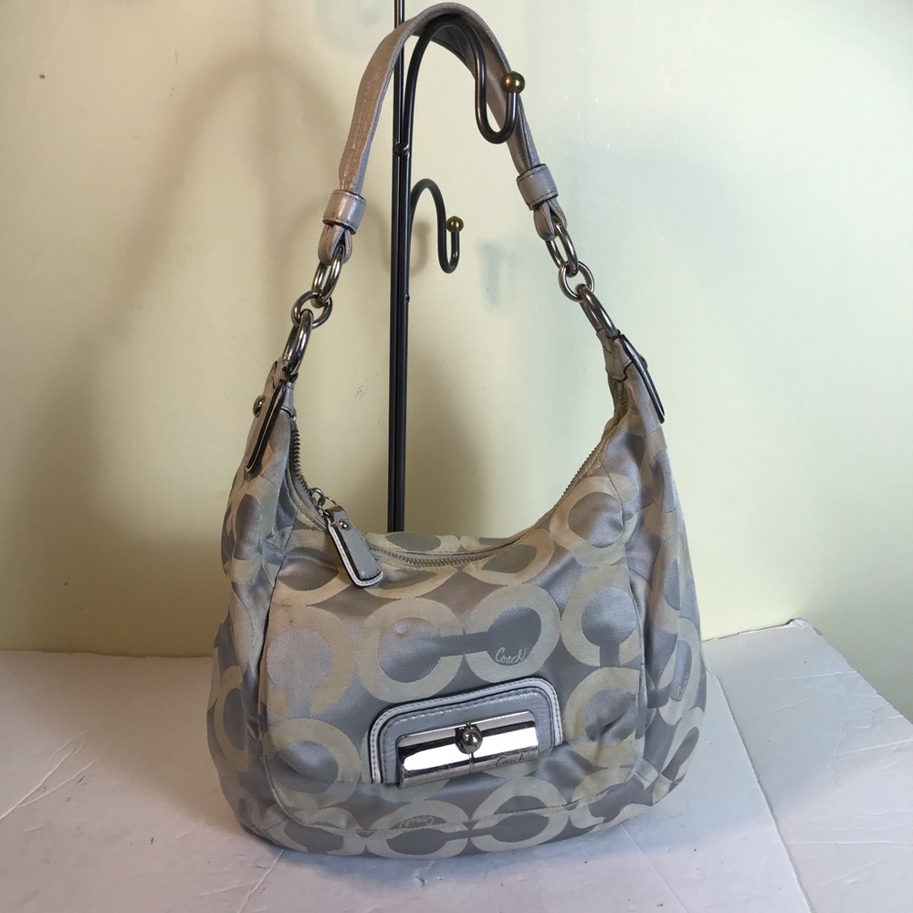 Coach Kristin Op Art Signature Leather Canvas Hobo Shoulder Bag Purse Boutique